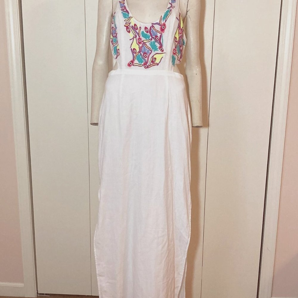 Sexy Beach Dress 6 Shore Road White Cotton Colorful Embroider Size Large Boho